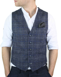 Cavani Miles - Colete masculino xadrez azul em tweed
