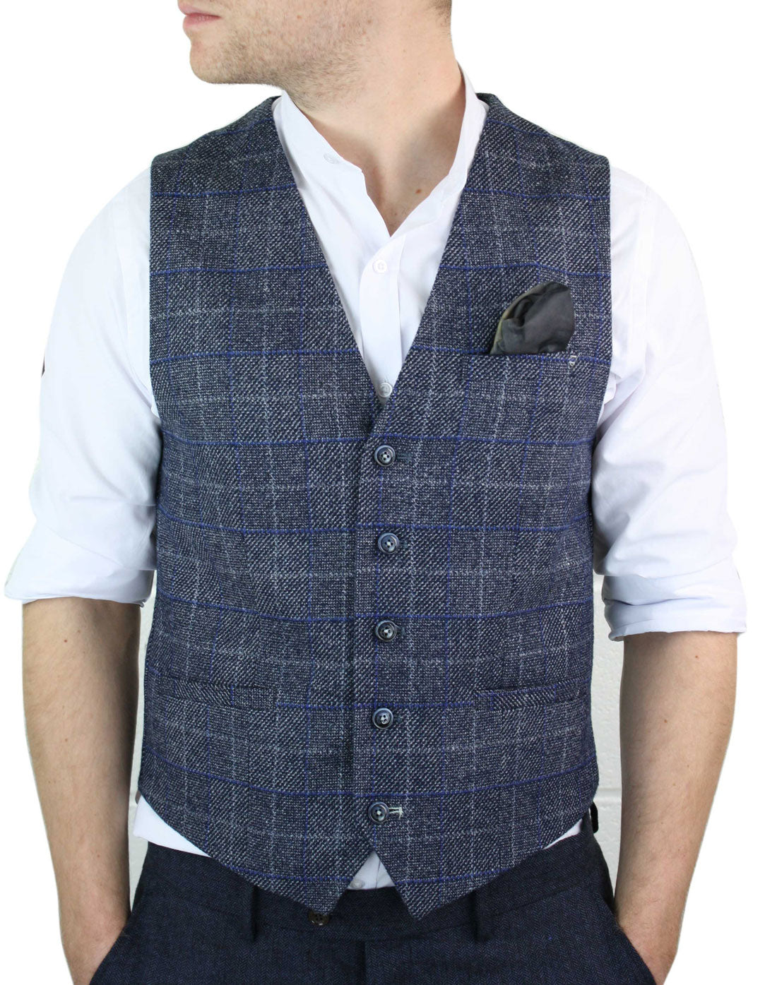 Cavani Miles - Colete masculino xadrez azul em tweed