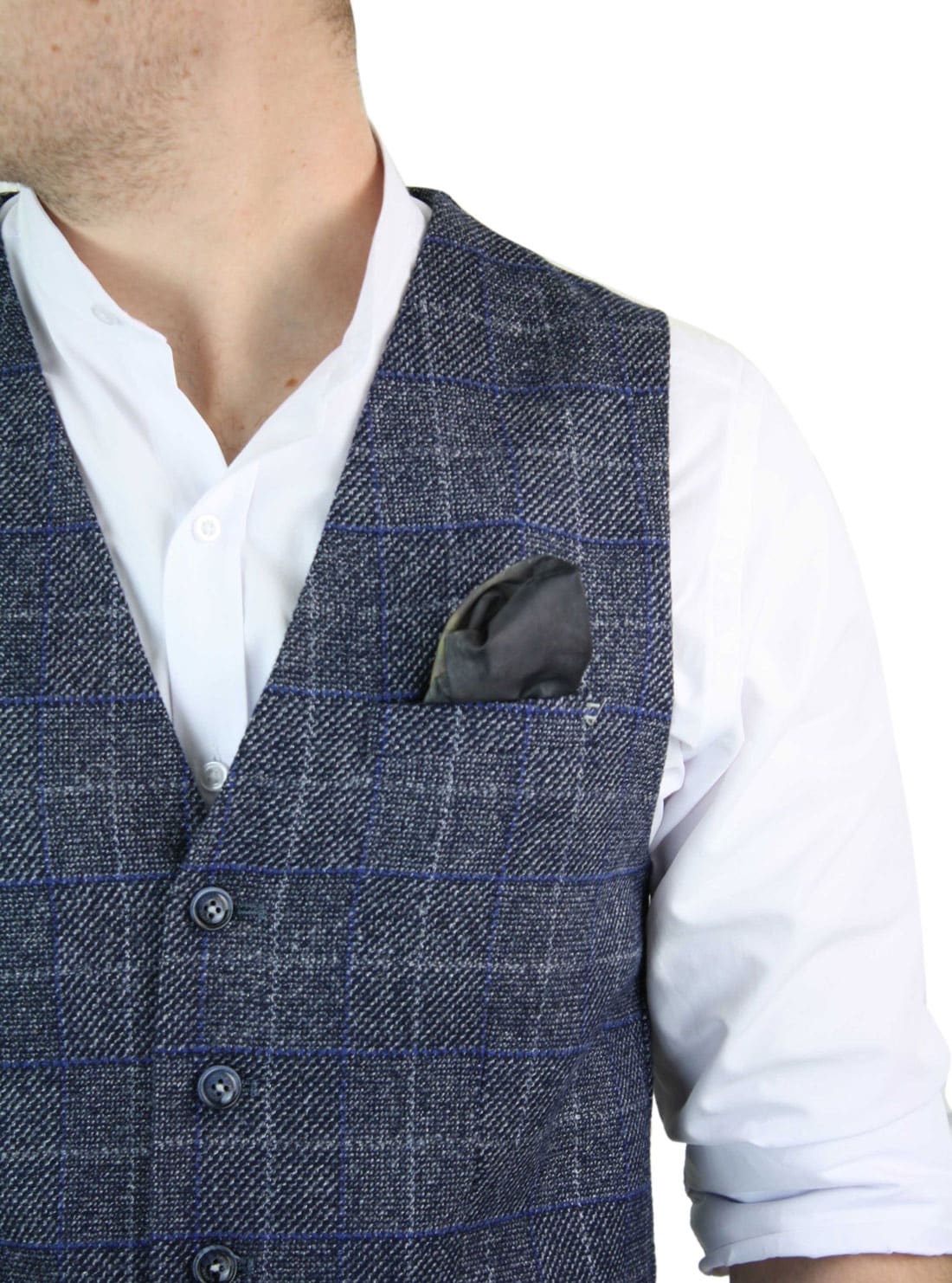 Cavani Miles - Colete masculino xadrez azul em tweed