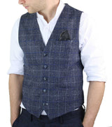Cavani Miles - Colete masculino xadrez azul em tweed