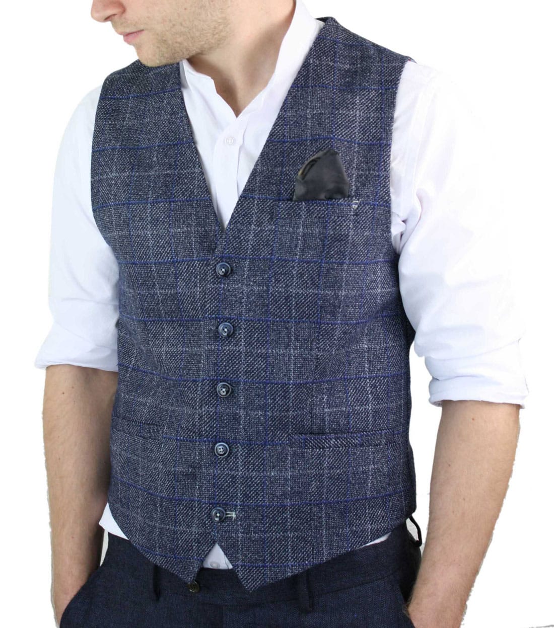 Cavani Miles - Colete masculino xadrez azul em tweed
