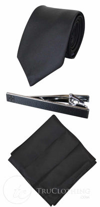 Gravata Cavani de Cetim - Conjunto Masculino de Gravata, Lenço e Prendedor de Gravata em Cetim de Seda com Estampa de Bolinhas para Casamento, Formatura e Escritório