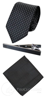 Gravata Cavani de Cetim - Conjunto Masculino de Gravata, Lenço e Prendedor de Gravata em Cetim de Seda com Estampa de Bolinhas para Casamento, Formatura e Escritório