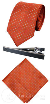 Gravata Cavani de Cetim - Conjunto Masculino de Gravata, Lenço e Prendedor de Gravata em Cetim de Seda com Estampa de Bolinhas para Casamento, Formatura e Escritório