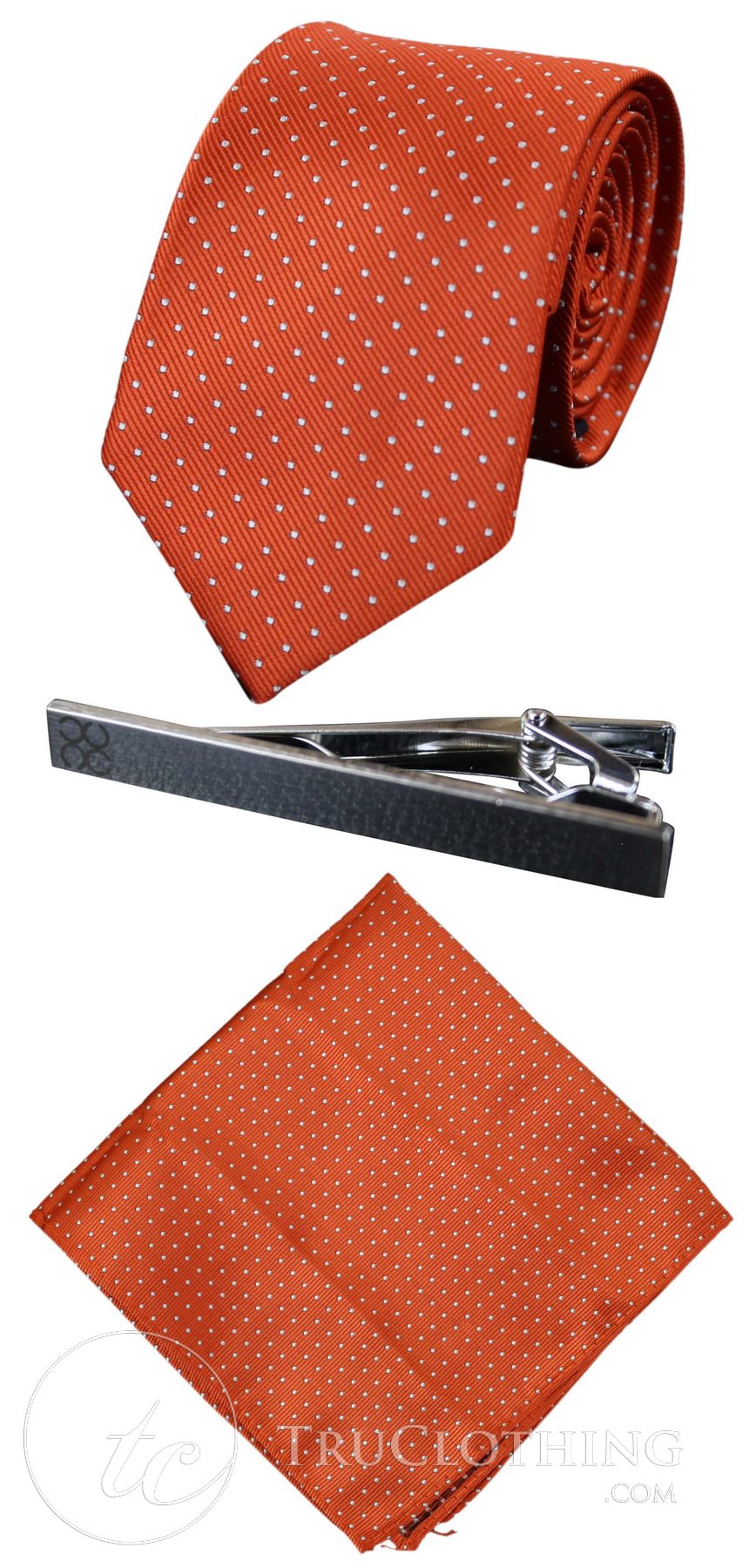 Gravata Cavani de Cetim - Conjunto Masculino de Gravata, Lenço e Prendedor de Gravata em Cetim de Seda com Estampa de Bolinhas para Casamento, Formatura e Escritório