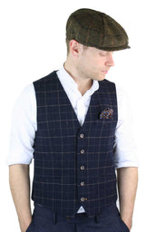 Colete masculino Cavani Shelby em tweed xadrez azul-marinho