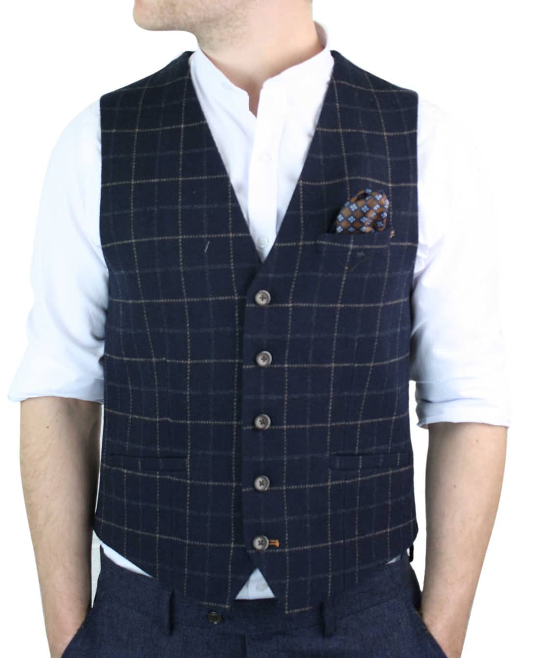 Colete masculino Cavani Shelby em tweed xadrez azul-marinho