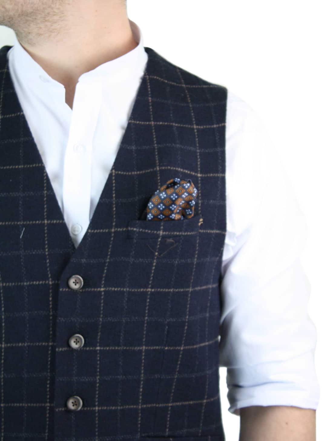 Colete masculino Cavani Shelby em tweed xadrez azul-marinho