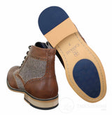 Cavani Sherlock - Botas de cano curto masculinas em couro e tweed com padrão espinha de peixe
