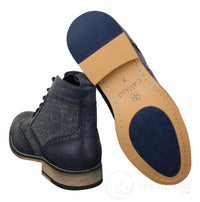 Cavani Sherlock - Botas de cano curto masculinas em couro e tweed com padrão espinha de peixe