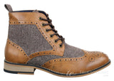 Cavani Sherlock - Botas de cano curto masculinas em couro e tweed com padrão espinha de peixe