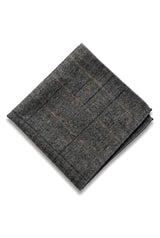 Gravata xadrez em tweed cinza carvão com lenço de bolso e prendedor de gravata - Cinza carvão