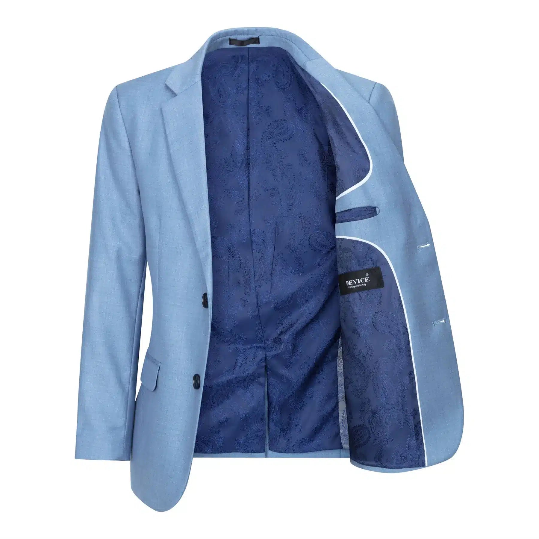 Terno infantil de 3 peças azul celeste claro para casamento, festa ou batizado, elegante e formal.