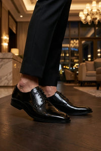 Chester - Sapatos Derby Masculinos Pretos de Alto Brilho