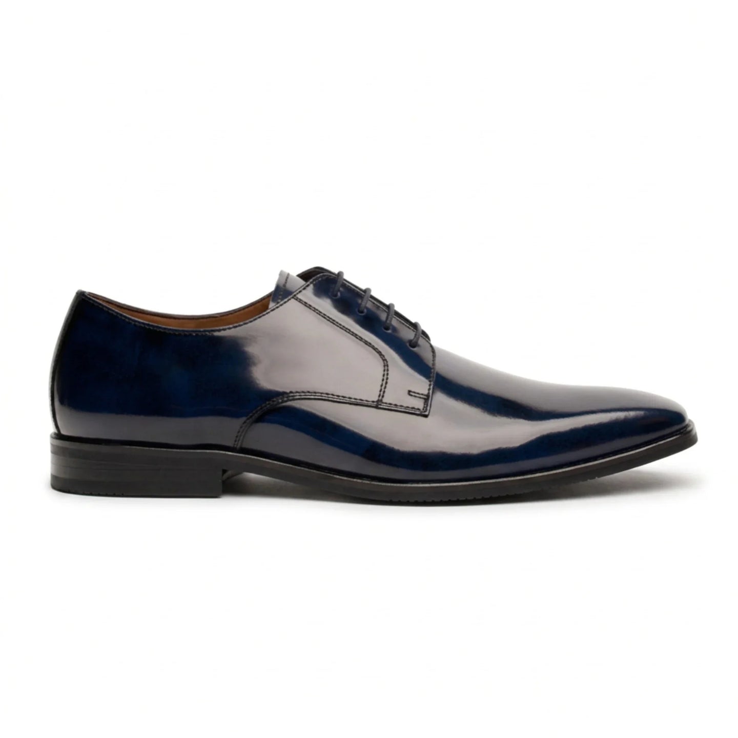 Chester - Sapatos Derby Masculinos Azul Marinho com Acabamento Brilhante