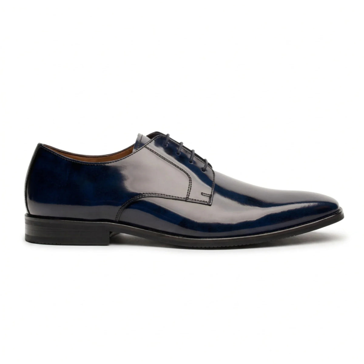 Chester - Sapatos Derby Masculinos Azul Marinho com Acabamento Brilhante