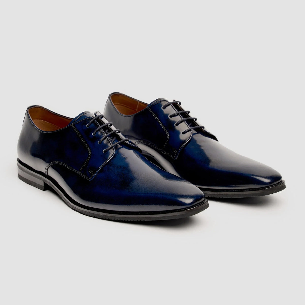 Chester - Sapatos Derby Masculinos Azul Marinho com Acabamento Brilhante