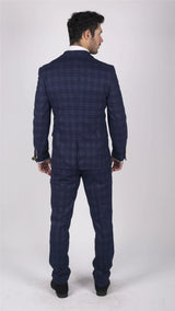 Terno masculino Marc Darcy azul xadrez Príncipe de Gales de 3 peças, corte slim fit, elegante e casual, em Chigwell.