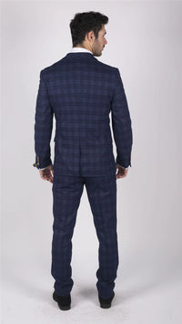 Terno masculino Marc Darcy azul xadrez Príncipe de Gales de 3 peças, corte slim fit, elegante e casual, em Chigwell.