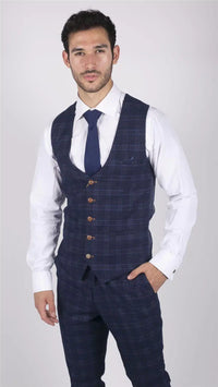 Colete masculino Marc Darcy xadrez azul Príncipe de Gales, corte slim, elegante e casual, Chigwell