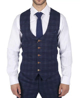 Colete masculino Marc Darcy xadrez azul Príncipe de Gales, corte slim, elegante e casual, Chigwell