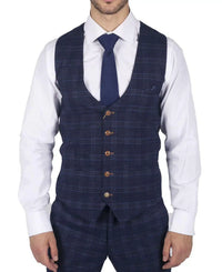 Colete masculino Marc Darcy xadrez azul Príncipe de Gales, corte slim, elegante e casual, Chigwell