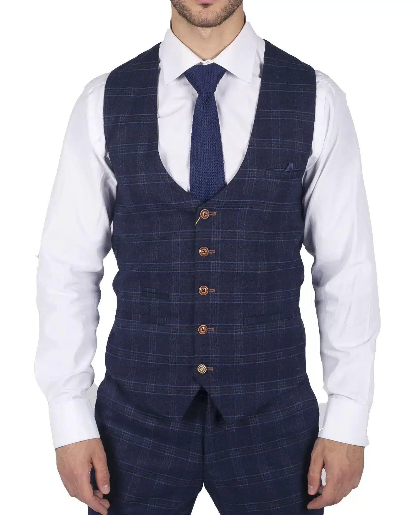 Colete masculino Marc Darcy xadrez azul Príncipe de Gales, corte slim, elegante e casual, Chigwell