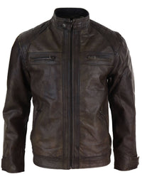 Jaqueta de couro legítimo marrom estilo motociclista masculina - Jaqueta de motociclista marrom