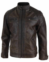 Jaqueta de couro legítimo marrom estilo motociclista masculina - Jaqueta de motociclista marrom