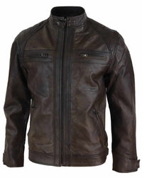 Jaqueta de couro legítimo marrom estilo motociclista masculina - Jaqueta de motociclista marrom