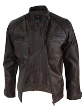 Jaqueta de couro legítimo marrom estilo motociclista masculina - Jaqueta de motociclista marrom