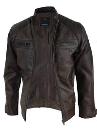 Jaqueta de couro legítimo marrom estilo motociclista masculina - Jaqueta de motociclista marrom