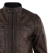 Jaqueta de couro legítimo marrom estilo motociclista masculina - Jaqueta de motociclista marrom