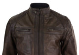 Jaqueta de couro legítimo marrom estilo motociclista masculina - Jaqueta de motociclista marrom
