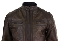 Jaqueta de couro legítimo marrom estilo motociclista masculina - Jaqueta de motociclista marrom