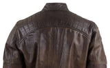 Jaqueta de couro legítimo marrom estilo motociclista masculina - Jaqueta de motociclista marrom