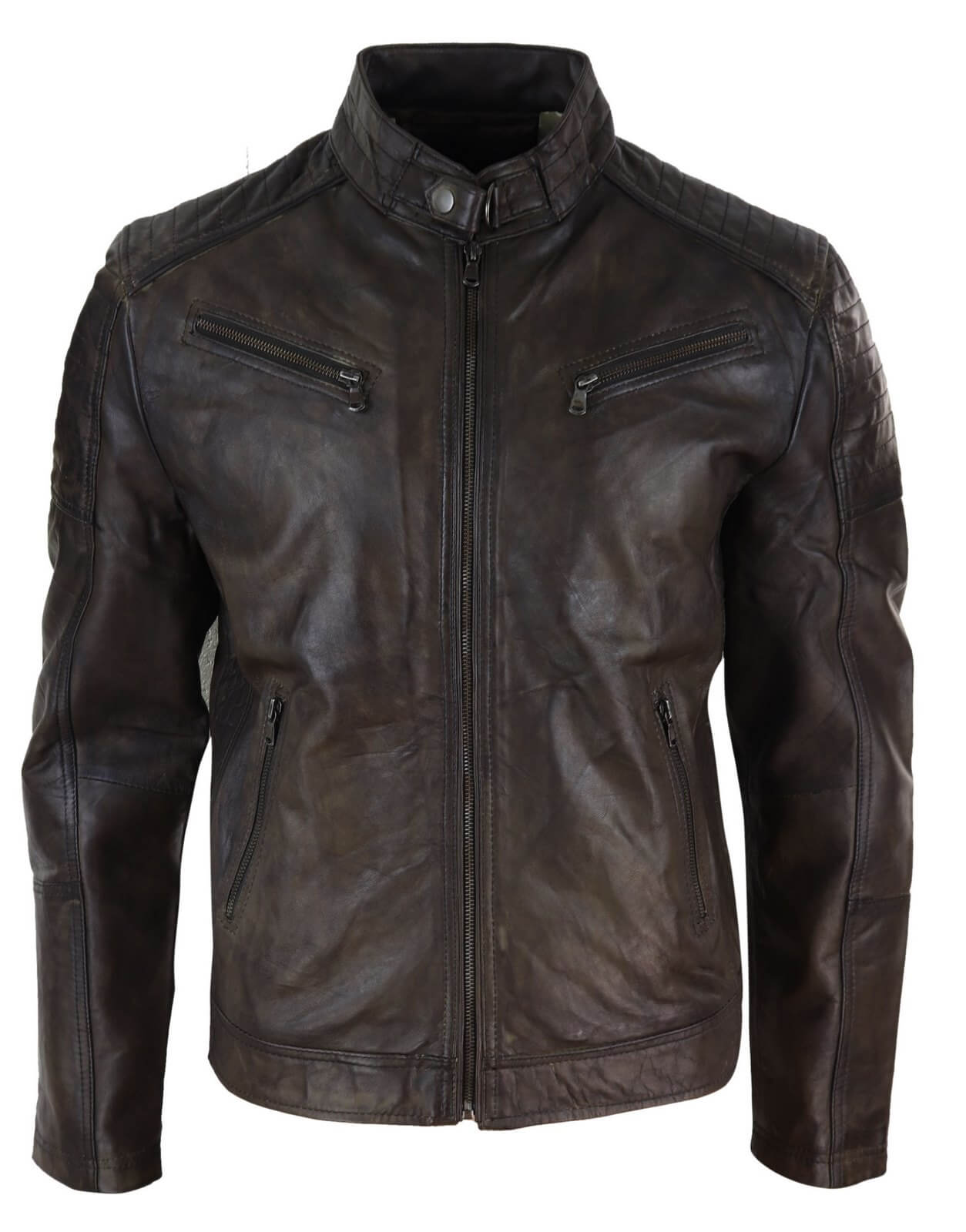Jaqueta Racer Masculina Clássica em Couro Legítimo Marrom - Jaqueta Racer Marrom