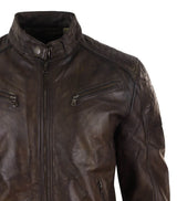 Jaqueta Racer Masculina Clássica em Couro Legítimo Marrom - Jaqueta Racer Marrom