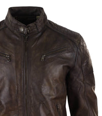Jaqueta Racer Masculina Clássica em Couro Legítimo Marrom - Jaqueta Racer Marrom