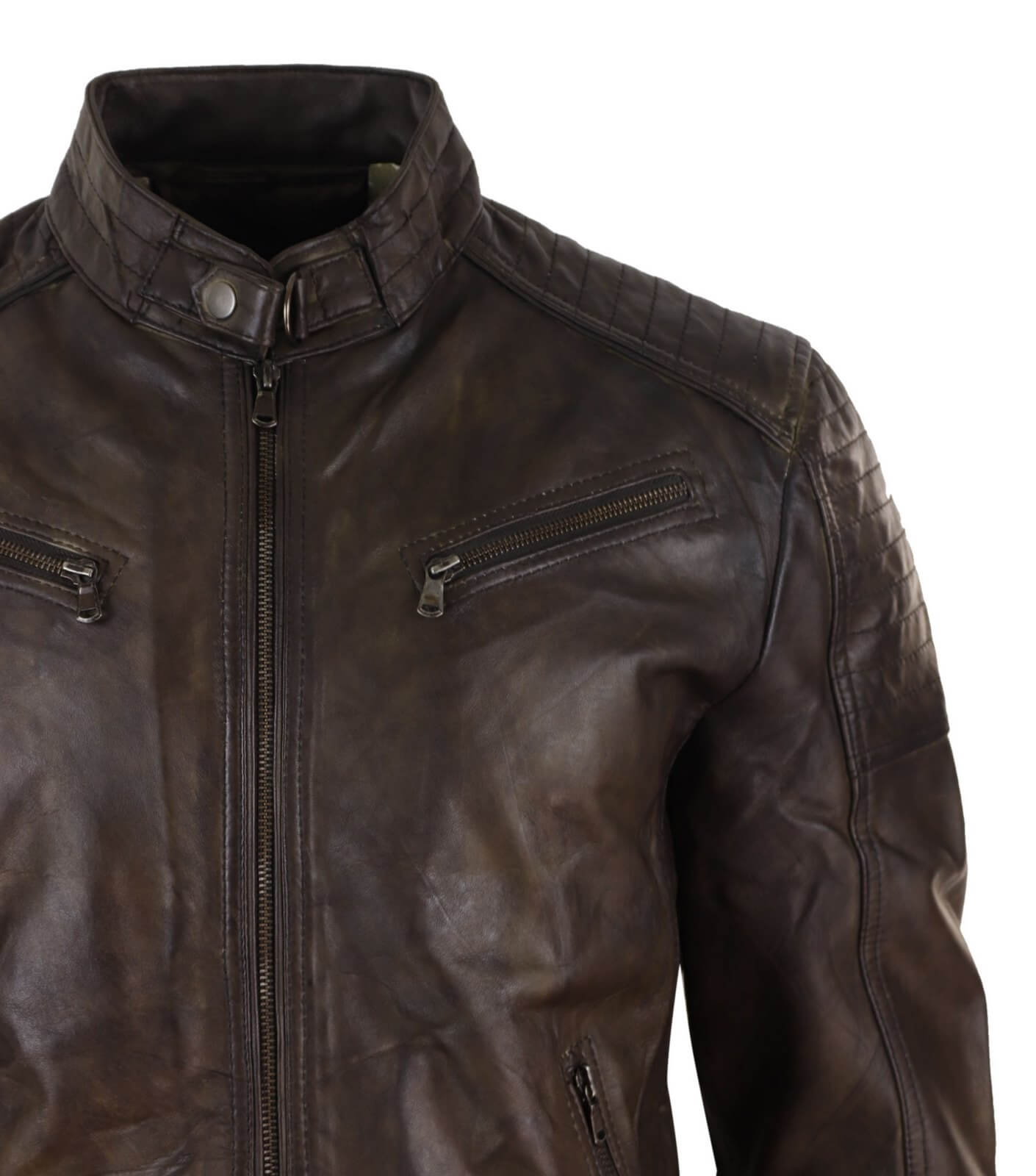 Jaqueta Racer Masculina Clássica em Couro Legítimo Marrom - Jaqueta Racer Marrom