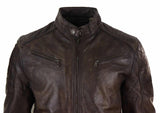 Jaqueta Racer Masculina Clássica em Couro Legítimo Marrom - Jaqueta Racer Marrom