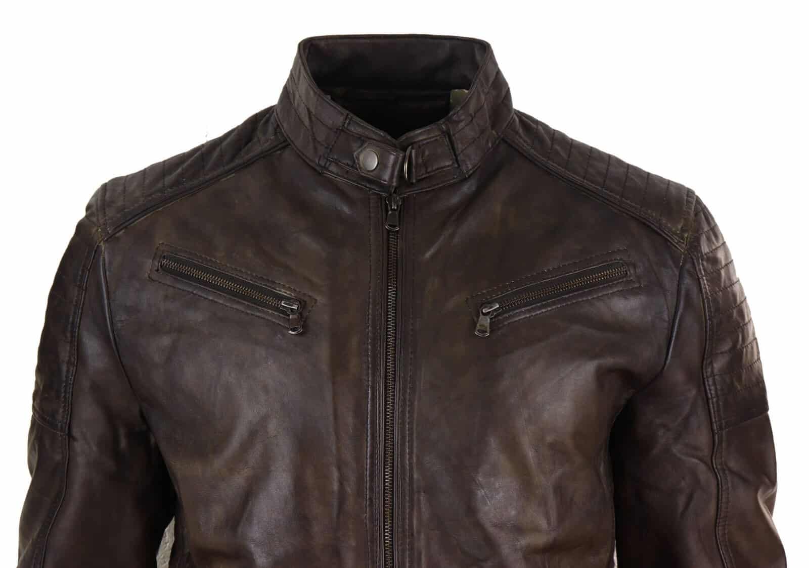 Jaqueta Racer Masculina Clássica em Couro Legítimo Marrom - Jaqueta Racer Marrom