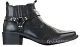 Botas de cano curto masculinas CLASSIQUE MBO 3136 em couro marrom claro e preto, estilo cowboy/western, com fivela.
