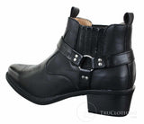 Botas de cano curto masculinas CLASSIQUE MBO 3136 em couro marrom claro e preto, estilo cowboy/western, com fivela.