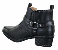 Botas de cano curto masculinas CLASSIQUE MBO 3136 em couro marrom claro e preto, estilo cowboy/western, com fivela.