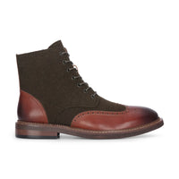 Clifford - Botas de cano curto masculinas em couro marrom cáqui com acabamento brogue