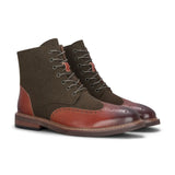 Clifford - Botas de cano curto masculinas em couro marrom cáqui com acabamento brogue
