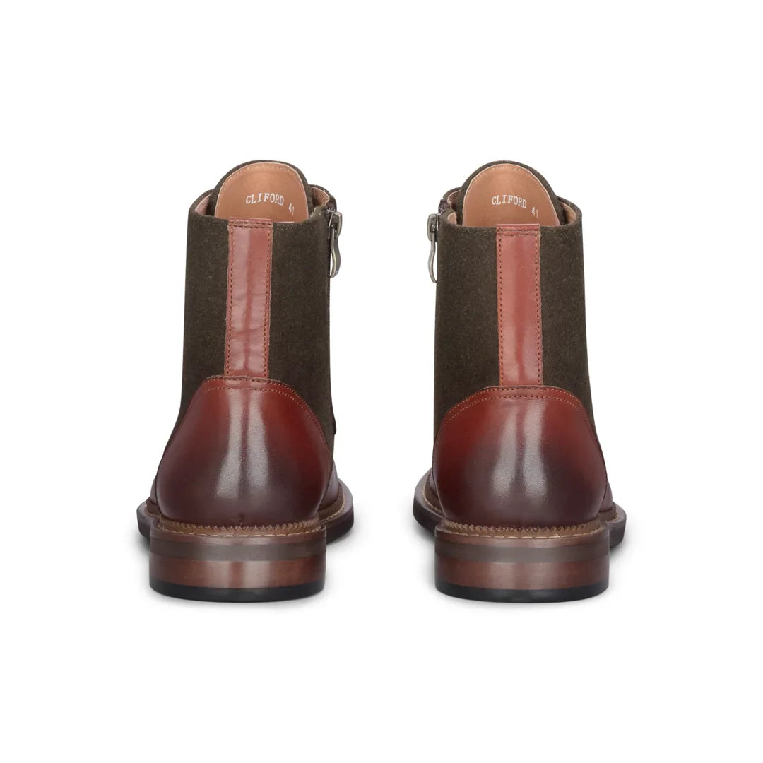 Clifford - Botas de cano curto masculinas em couro marrom cáqui com acabamento brogue
