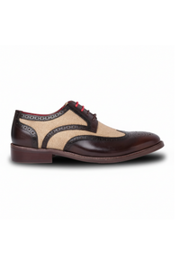 Cole - Sapatos Brogue Masculinos em Couro Marrom com Detalhes em Lona