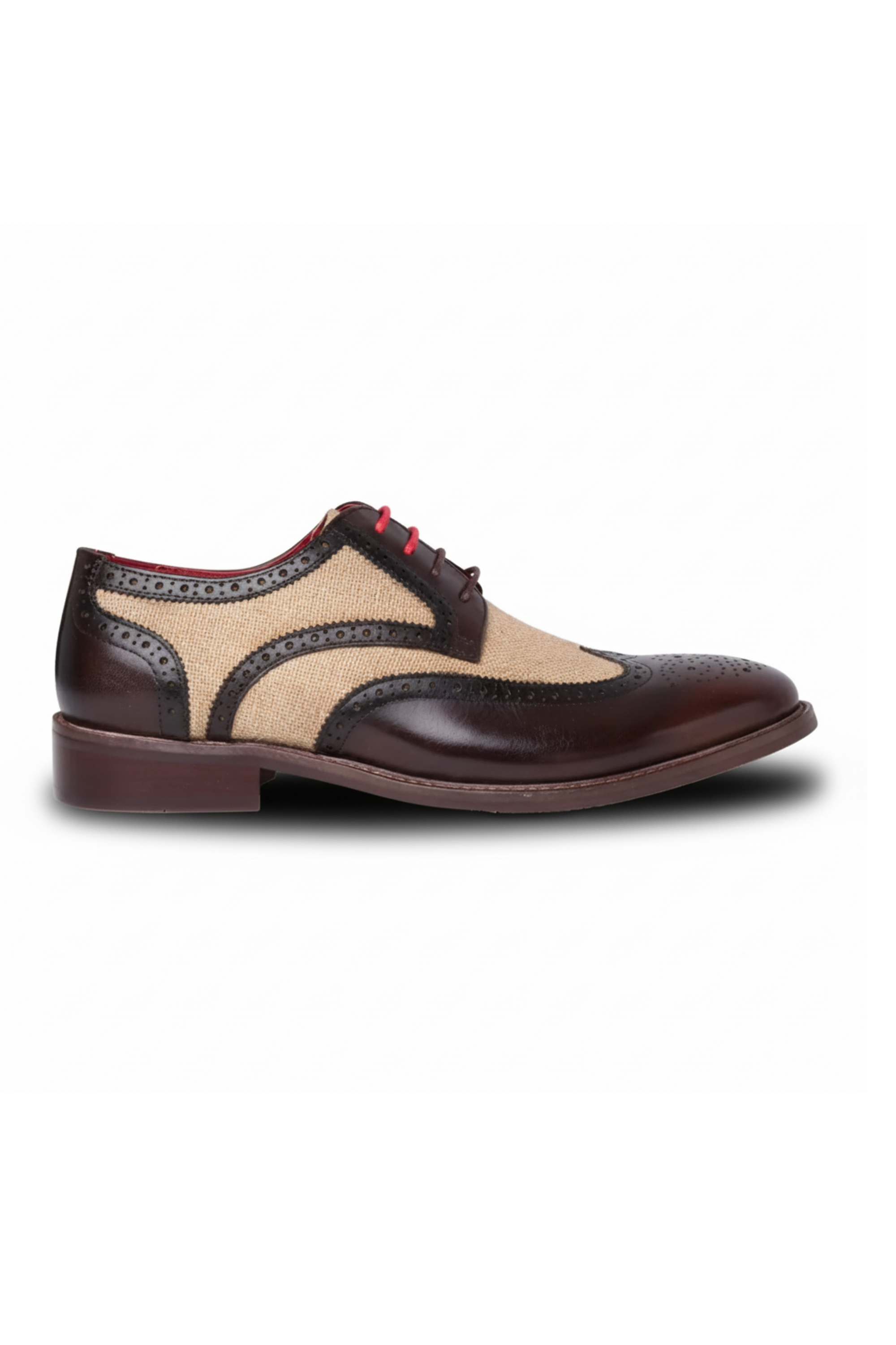 Cole - Sapatos Brogue Masculinos em Couro Marrom com Detalhes em Lona